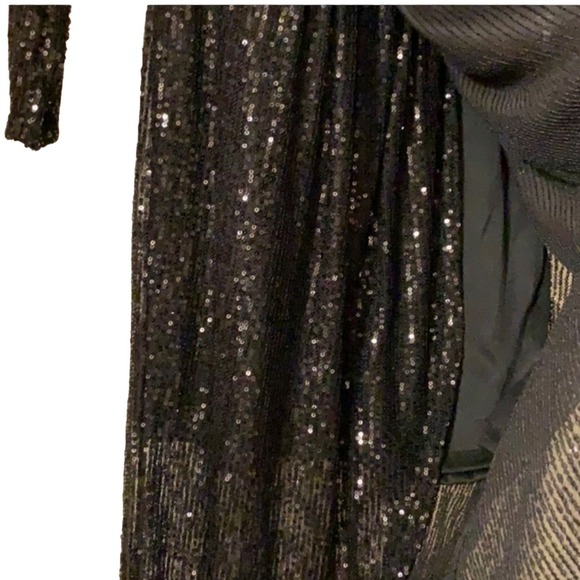 TICKLED TEAL Sequins Wrap Dress Sz S BLACK V-neck V Front Shiny Cocktail Party - Picture 9 of 16